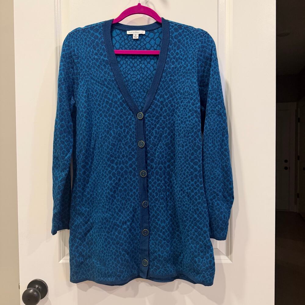 Isaac Mizrahi Live! • Blue Reptile Long Sleeve Button Front Cardigan Sweater